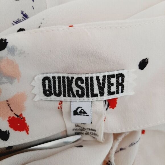 QUICKSILVER 100% Silk Tie Belt Hem Tank Top Ruffle Detail Abstract Sz S - Picture 9 of 10